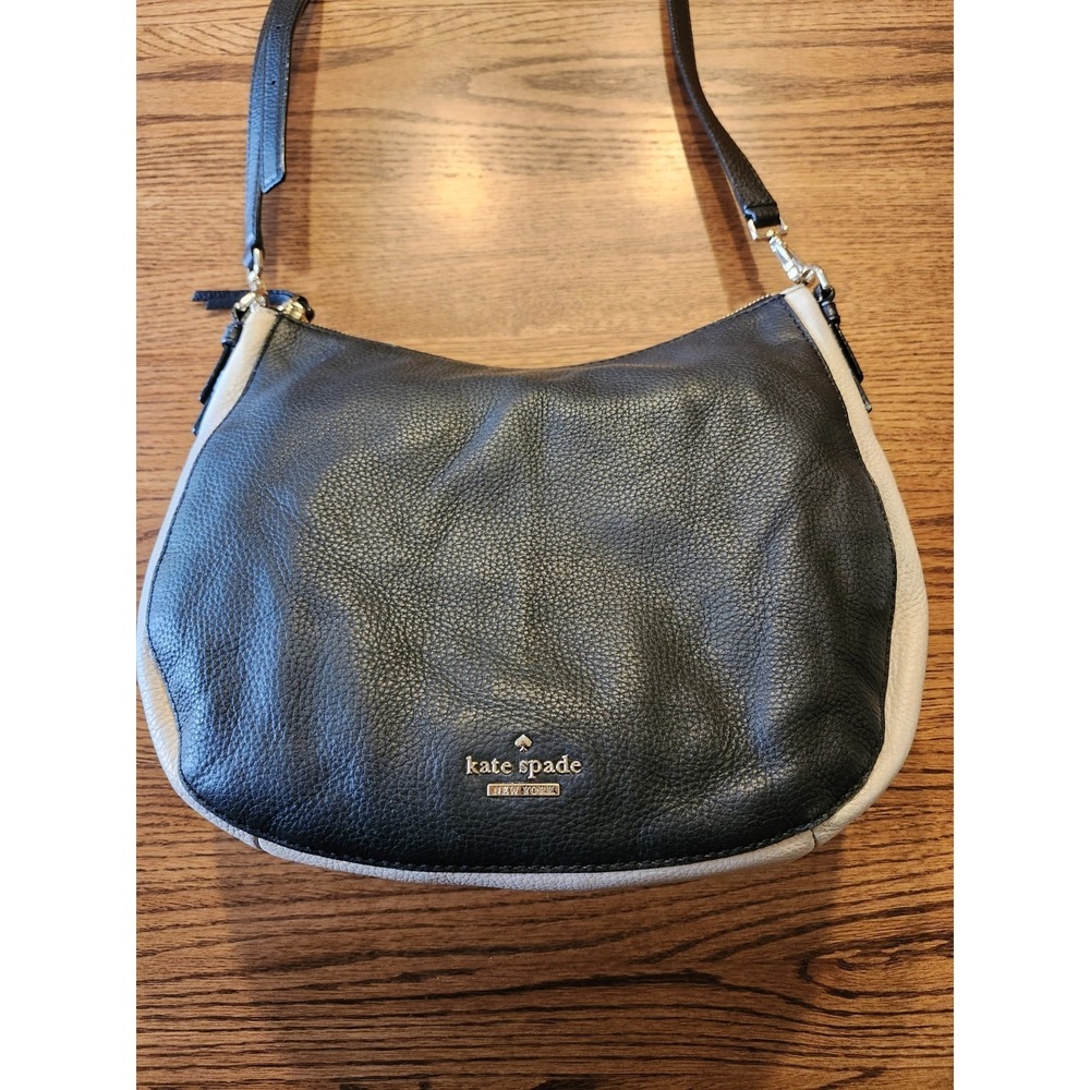 Kate Spade NY Purse Jackson Street Mylie Leather Hobo Crossbody‎ Black & Cream